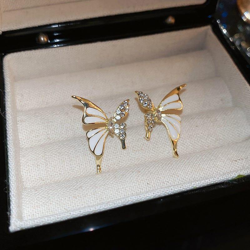 Butterfly Design Gold Plated Artificial Stones Dangling Earrings