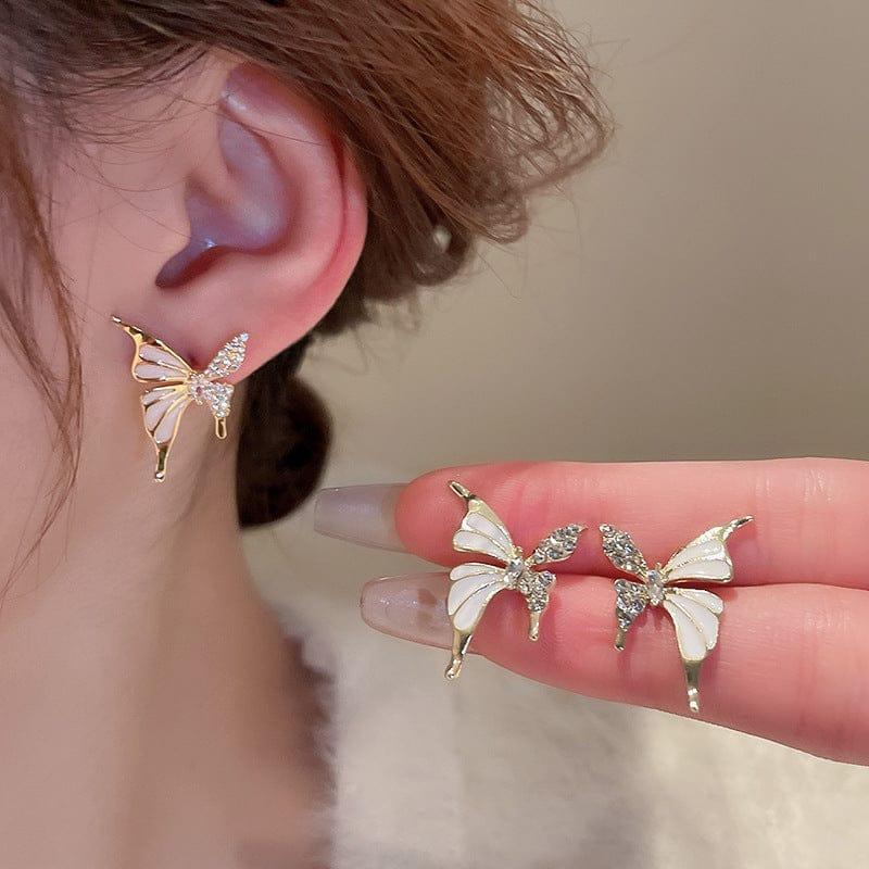 Butterfly Design Gold Plated Artificial Stones Dangling Earrings
