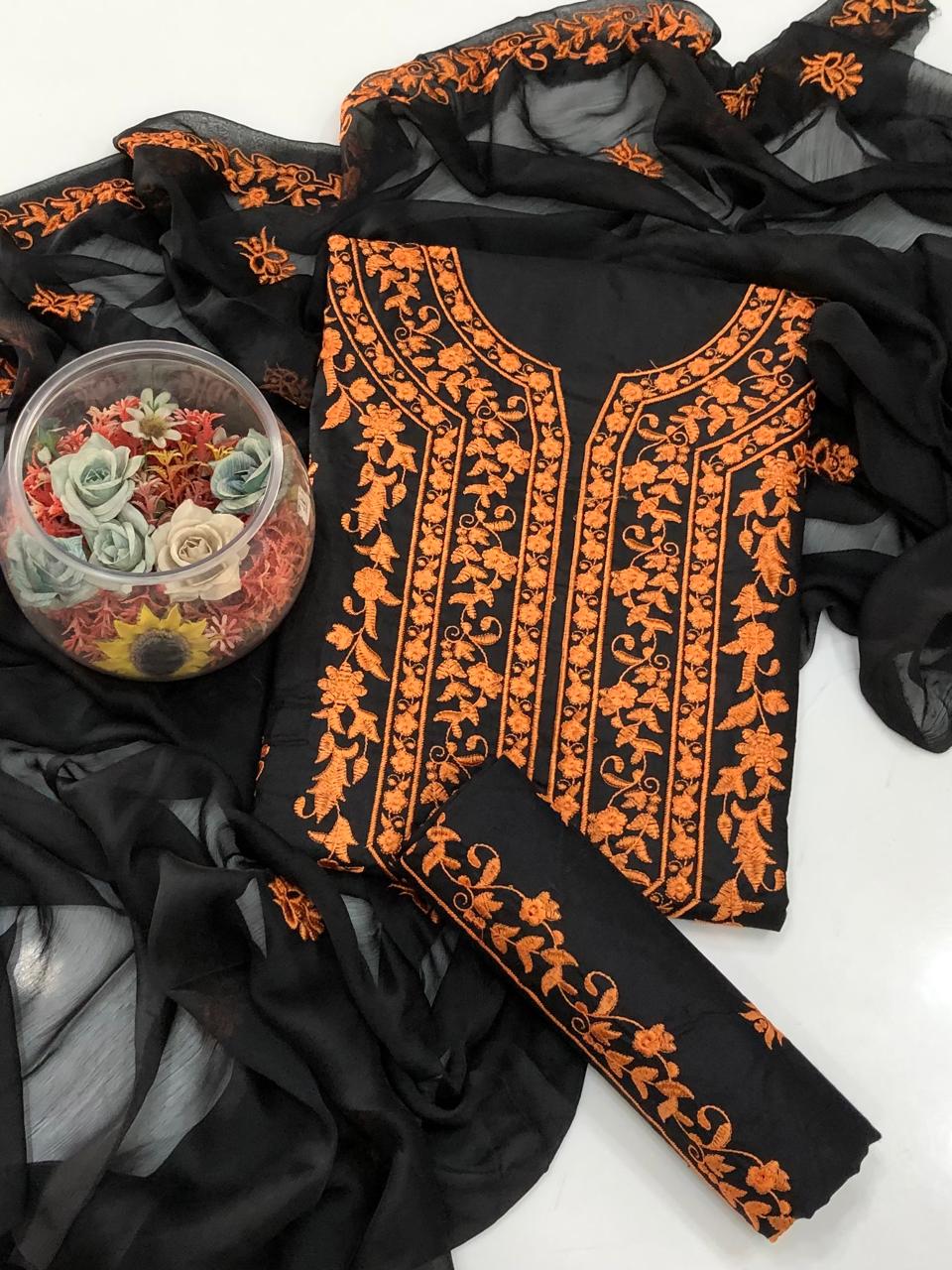 UNSTICHED 3 PCS EMBROIDERED DRESS