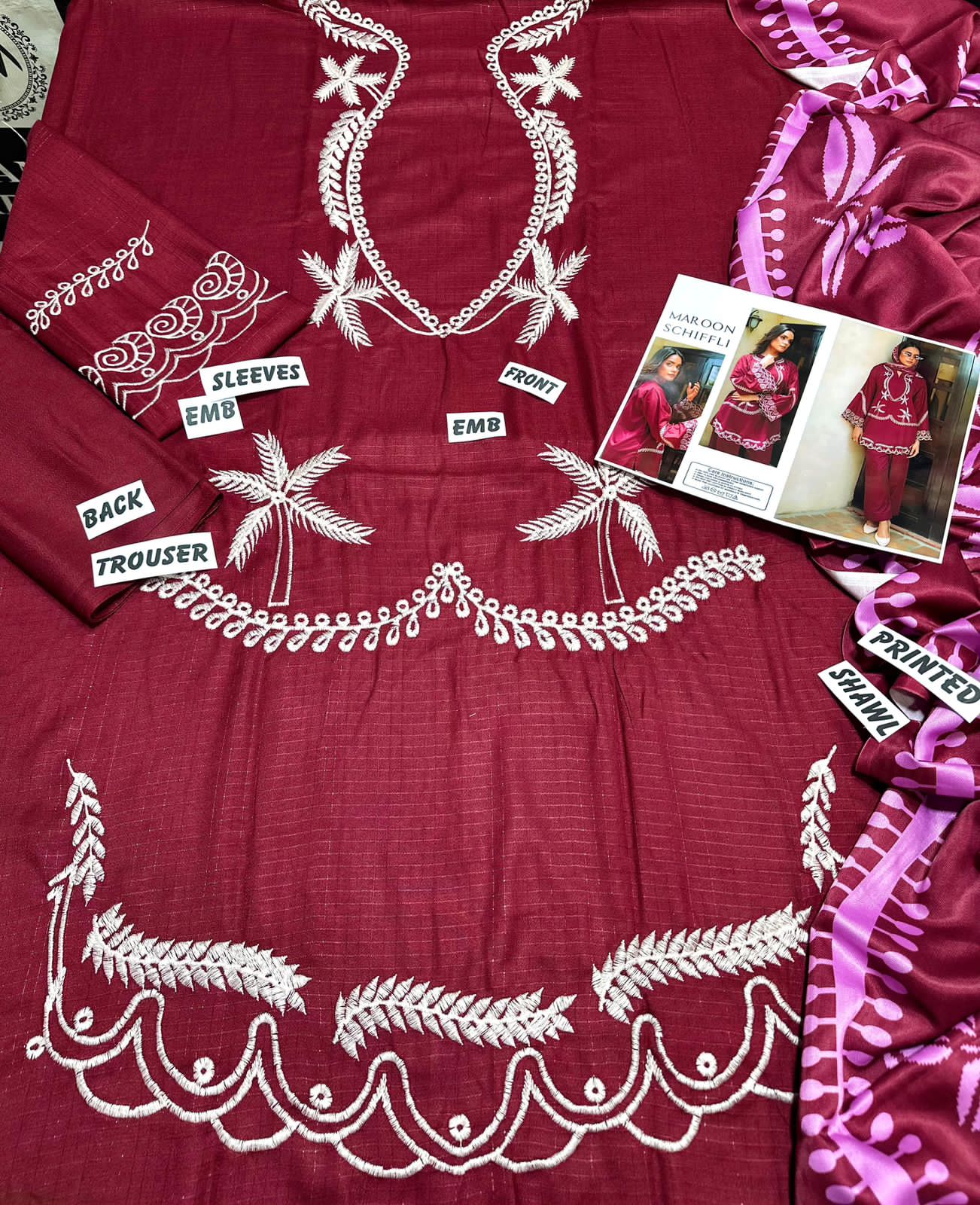 UNUNSTICHED 3 PCS EMBRIODERED DRESS