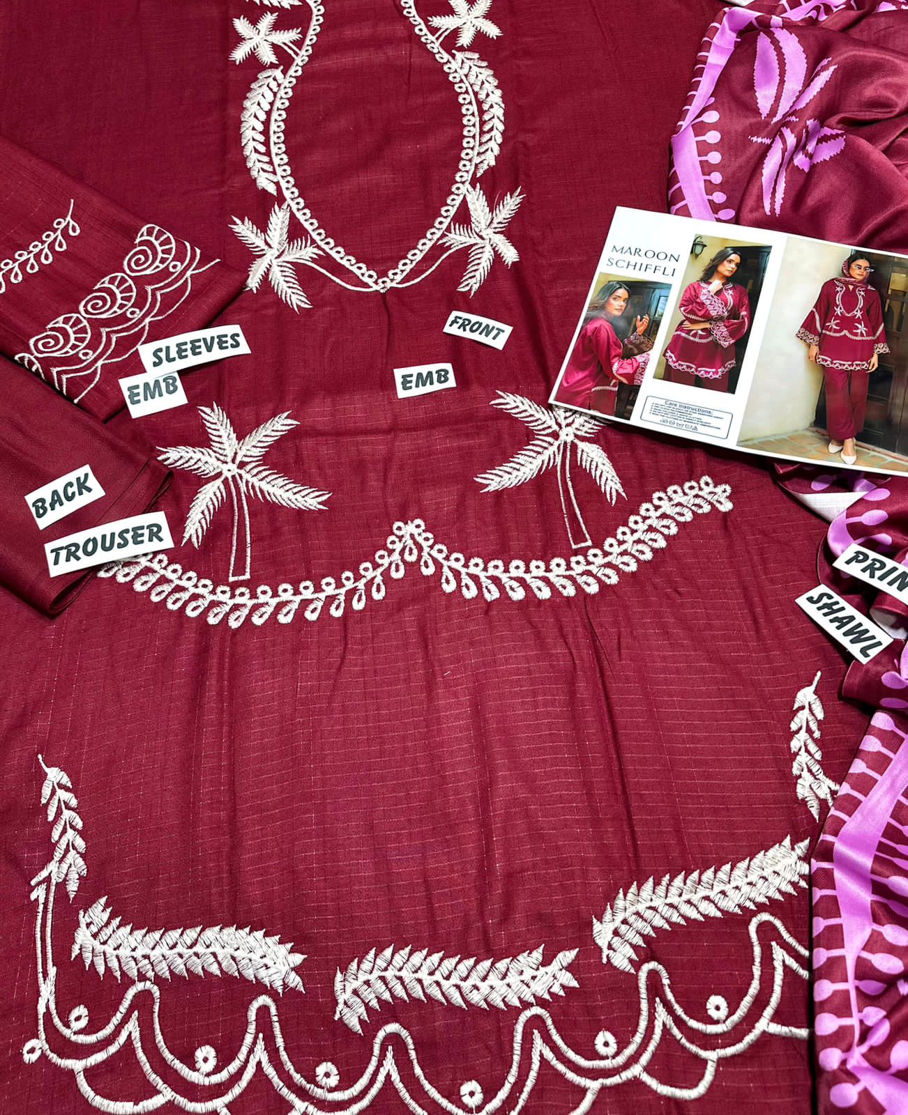 UNUNSTICHED 3 PCS EMBRIODERED DRESS
