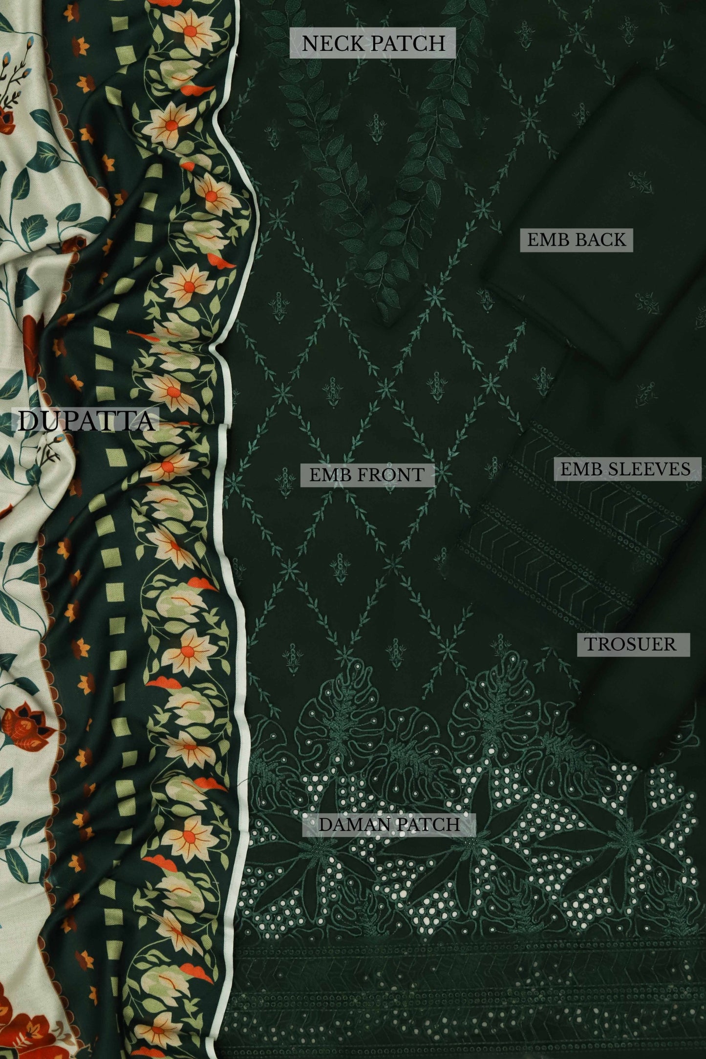 UNUNSTICHED 3 PCS EMBRIODERED DRESS