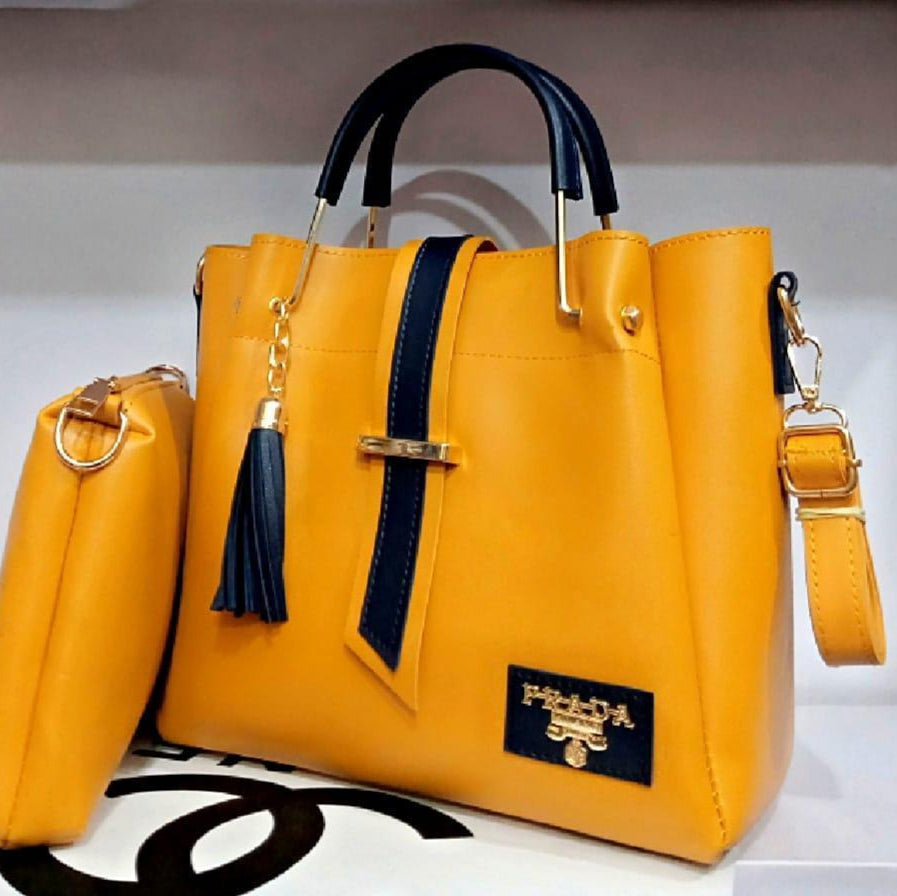 Women's PU Leather Plain Hand Bag Set