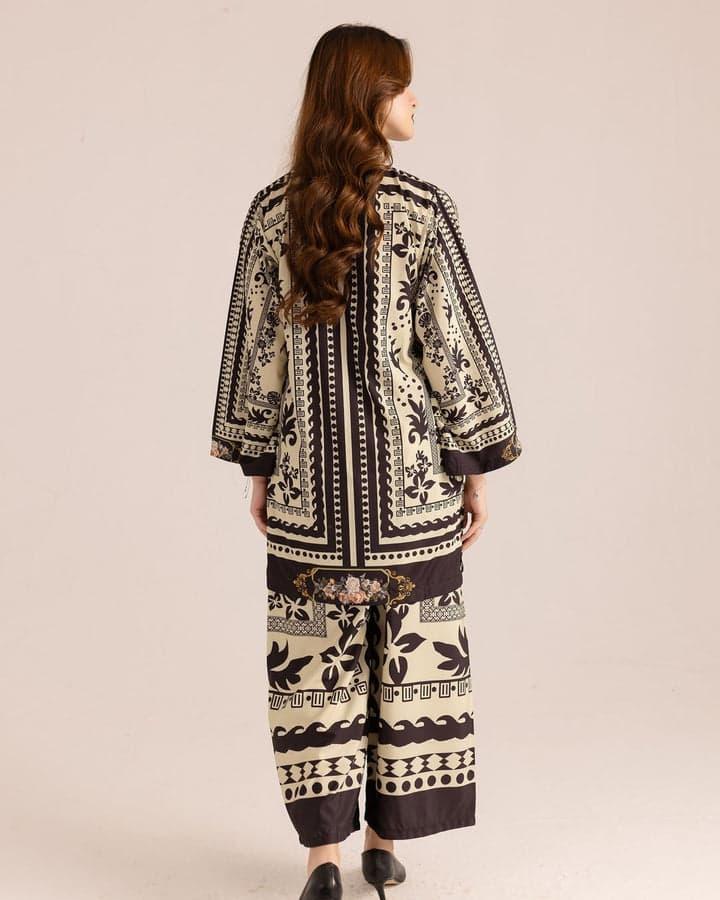 Stylish Women's Stitched Co-Ord Set - 2 Pcs Printed Swiss Lawn Ensemble in Off White