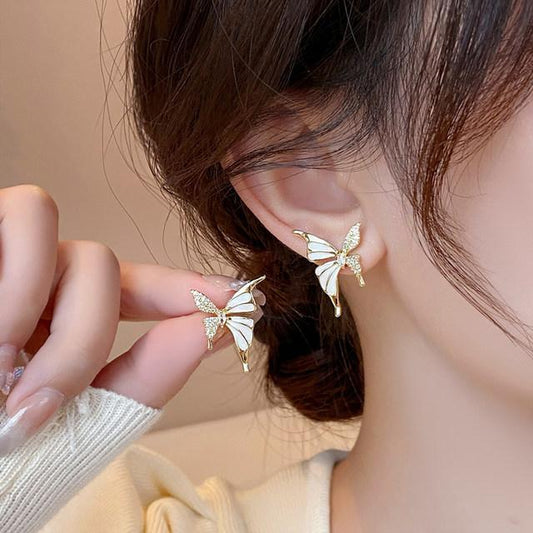 Butterfly Design Gold Plated Artificial Stones Dangling Earrings