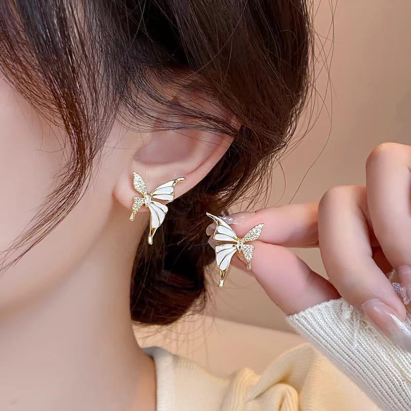 Butterfly Design Gold Plated Artificial Stones Dangling Earrings