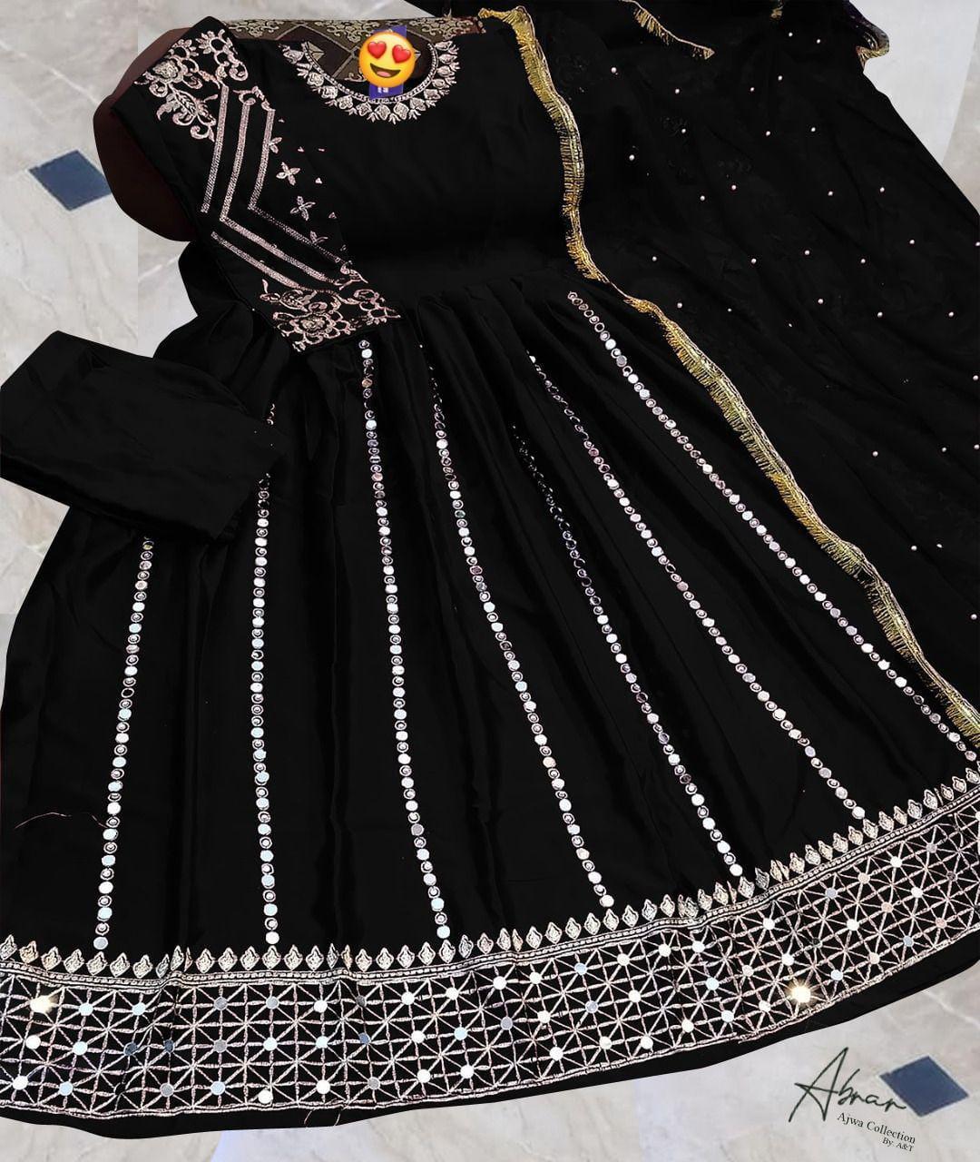 3 Pcs Women's Stitched Mirror Work Maxi Suit