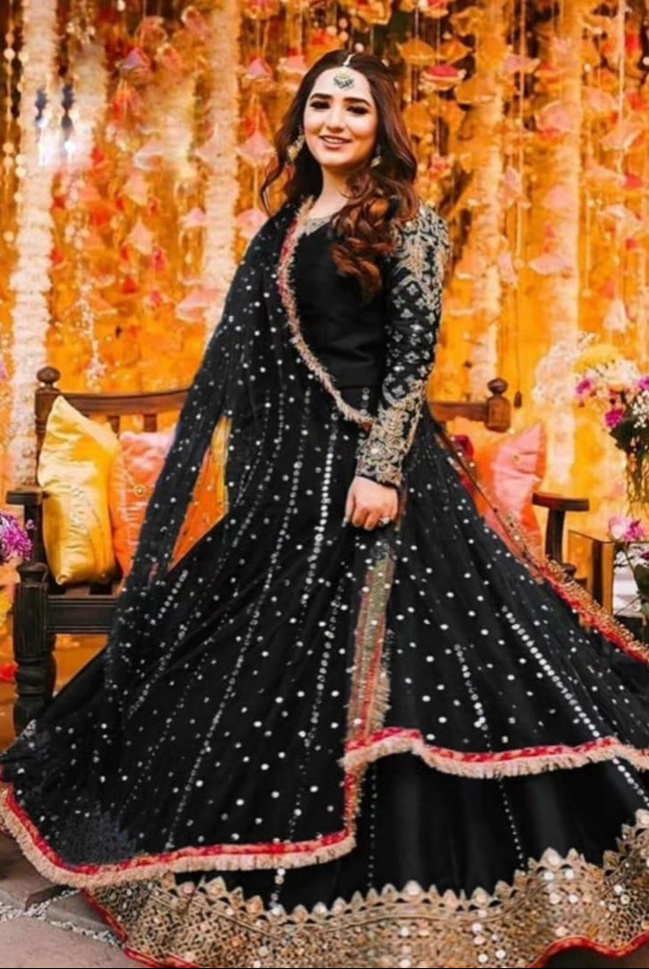 3 Pcs Women's Stitched Mirror Work Maxi Suit