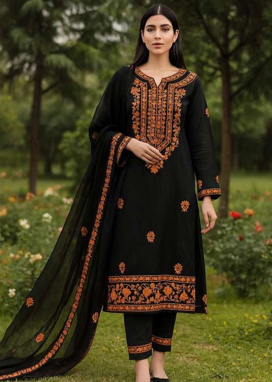 UNSTICHED 3 PCS  EMBROIDERED DRESS