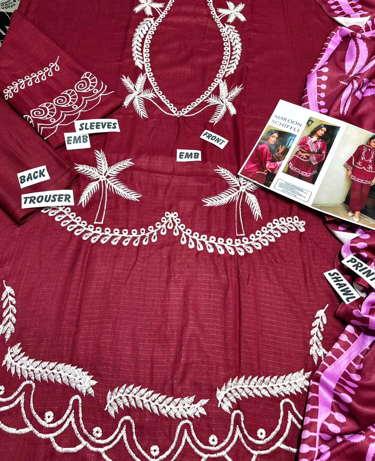 UNUNSTICHED 3 PCS EMBRIODERED DRESS