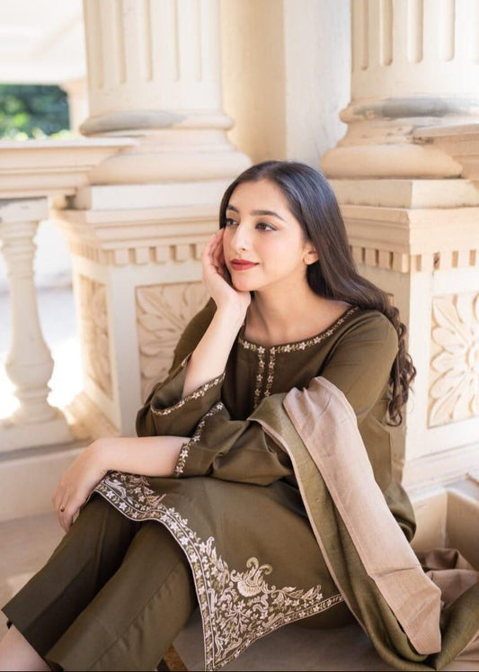 3 PCS UNSTITCHED EMBRIODERED DRESS