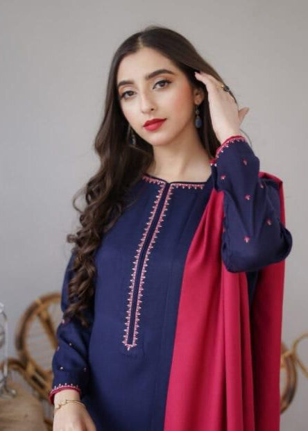 3 PCS UNSTITCHED EMBRIODERED DRESS