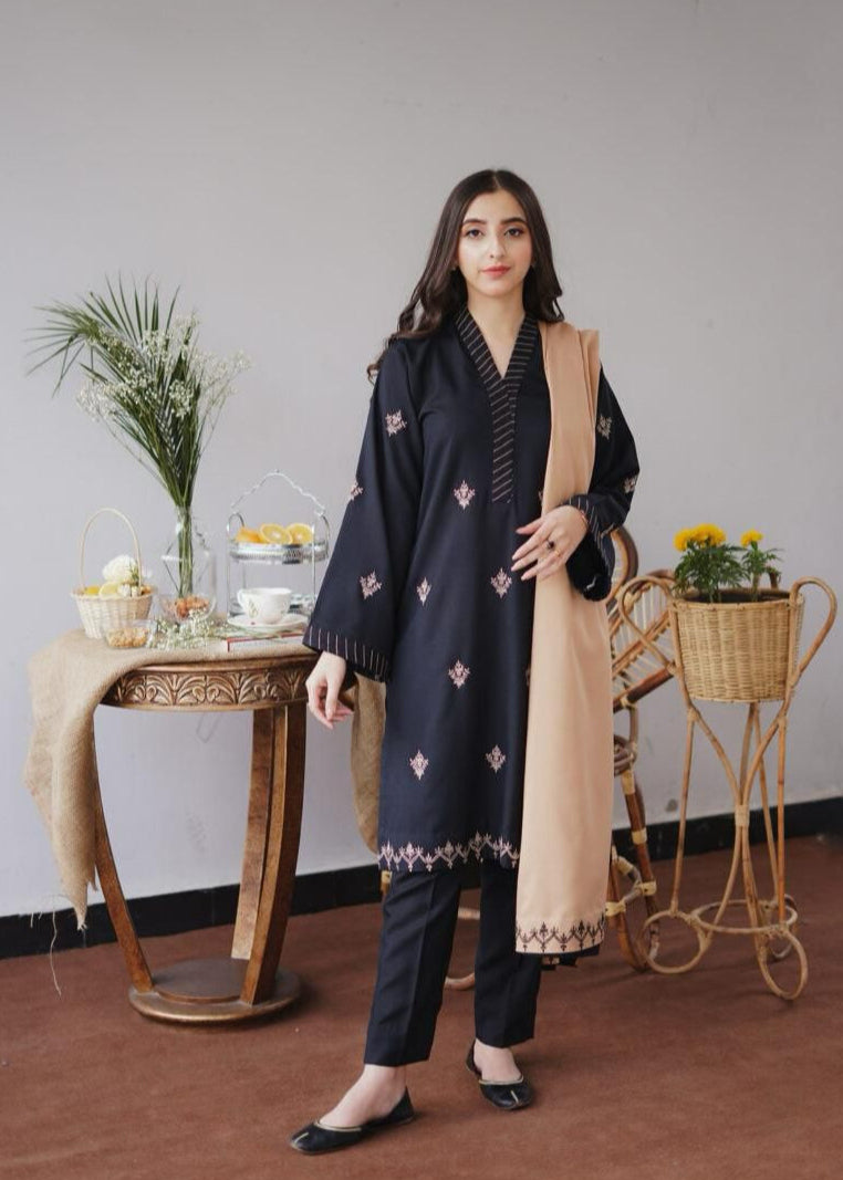 3 PCS UNSTITCHED EMBRIODERED DRESS