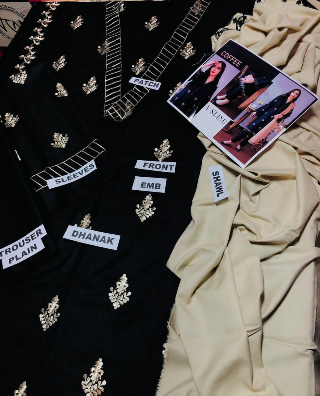 3 PCS UNSTITCHED EMBRIODERED DRESS