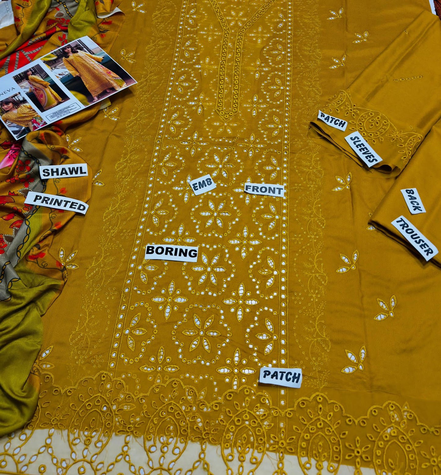 UNUNSTICHED 3 PCS EMBRIODERED DRESS